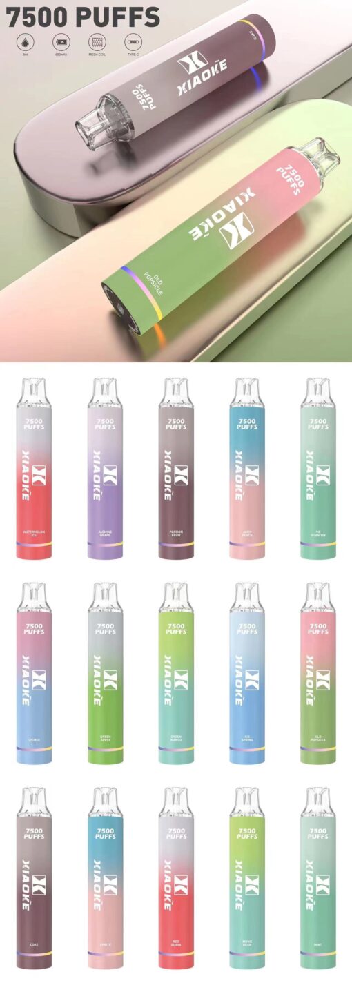 XIAOKE 7500 PUFFS 梟客棄式抛電子烟 一次性霧化桿 炫酷跑馬燈：圖片 2